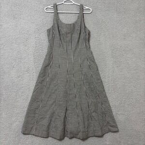 Casual Summer Gingham Midi Dress Size 8 Cotton Blend Sleeveless Pockets